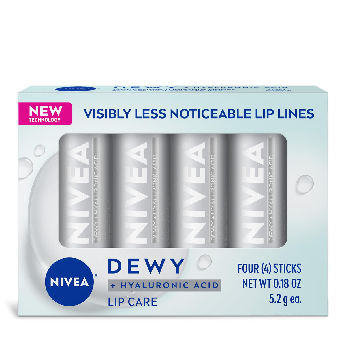 NIVEA Dewy Lip Care with Hyaluronic Acid front view of packaging