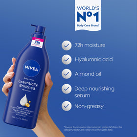 NIVEA Essentially Enriched Body Lotion back view with ingredient list