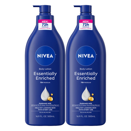 NIVEA Essentially Enriched Body Lotion front view of 16.9 FL OZ bottle