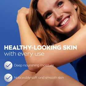 NIVEA Essentially Enriched Body Lotion on a bathroom shelf