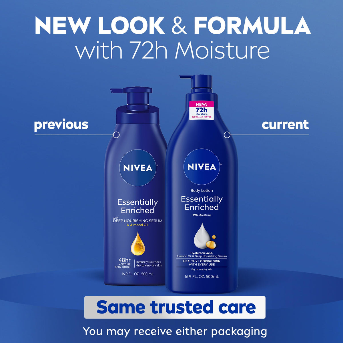 NIVEA Essentially Enriched Body Lotion side view showing pump