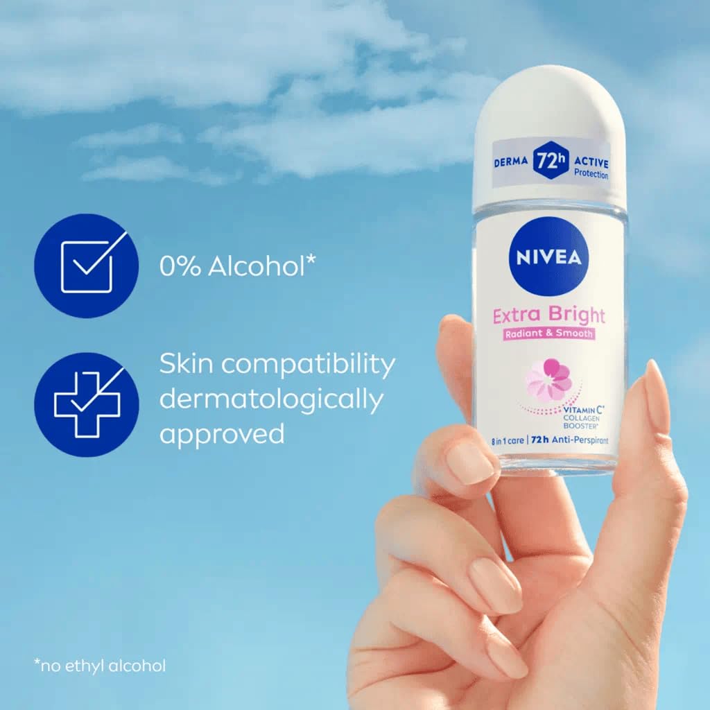 NIVEA Extra Bright Roll-On Deodorant application on skin