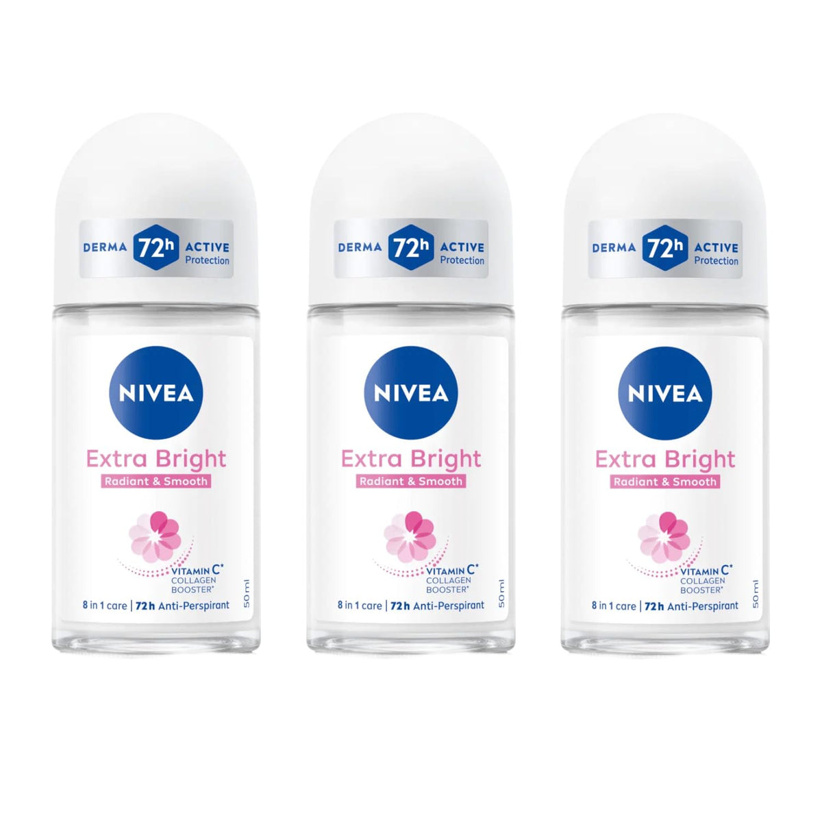 NIVEA Extra Bright Roll-On Deodorant front view, 50ml