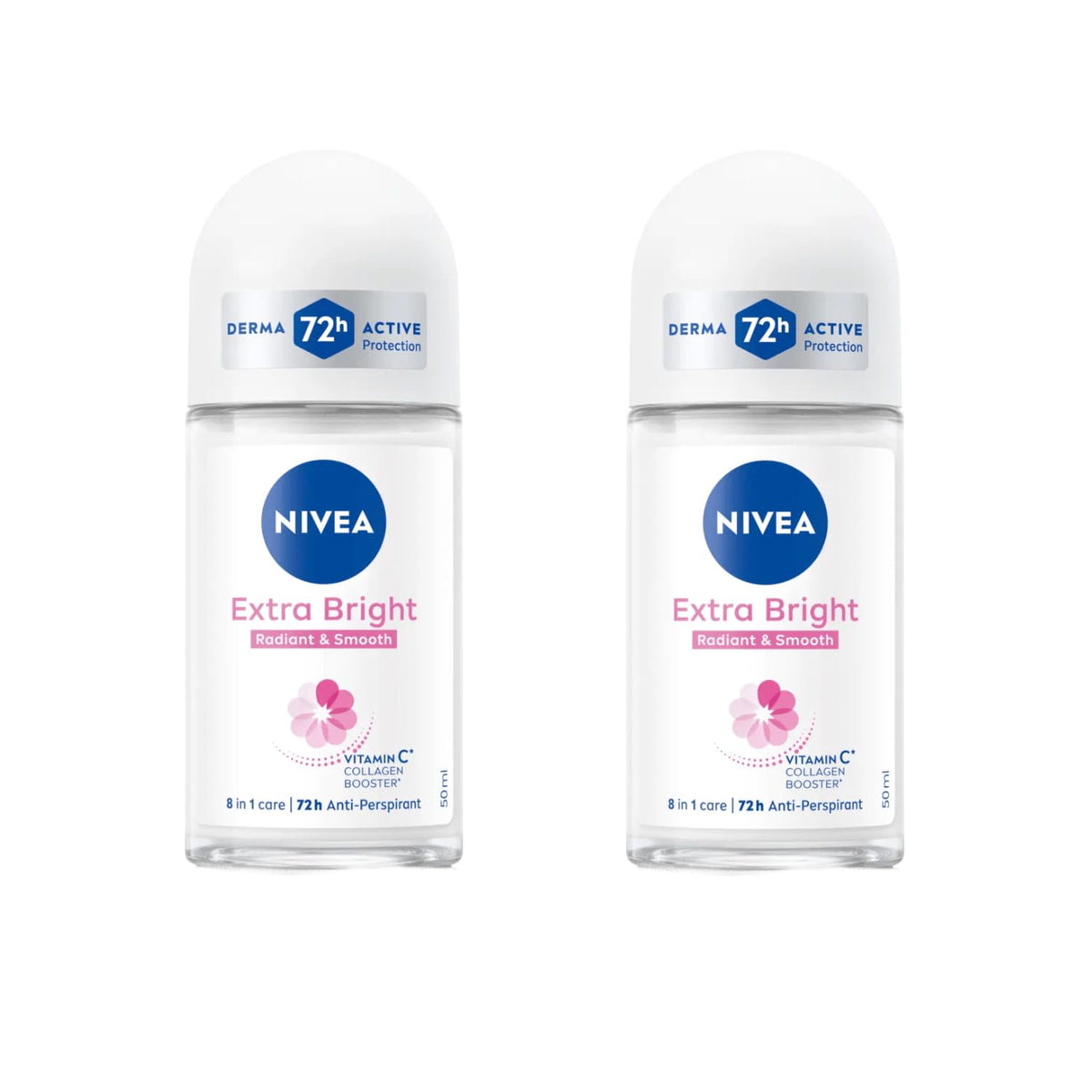 NIVEA Extra Bright Roll-On Deodorant twin pack front view