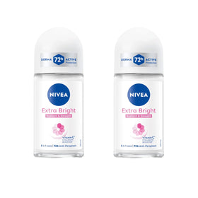 NIVEA Extra Bright Roll-On Deodorant twin pack front view