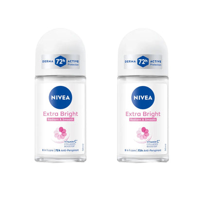NIVEA Extra Bright Roll-On Deodorant twin pack front view