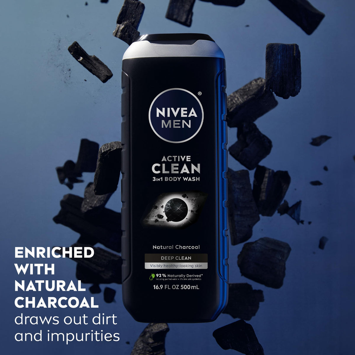 NIVEA MEN Active Clean 3-in-1 Body Wash 16.9 FL OZ back view
