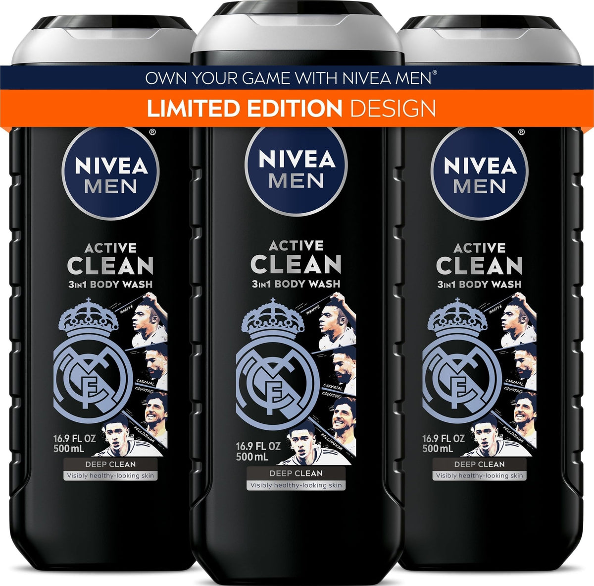 NIVEA MEN Active Clean 3-in-1 Body Wash 16.9 FL OZ front view