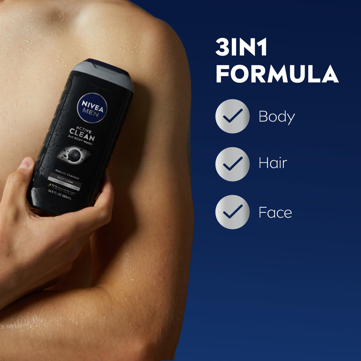 NIVEA MEN Active Clean 3-in-1 Body Wash 16.9 FL OZ side view