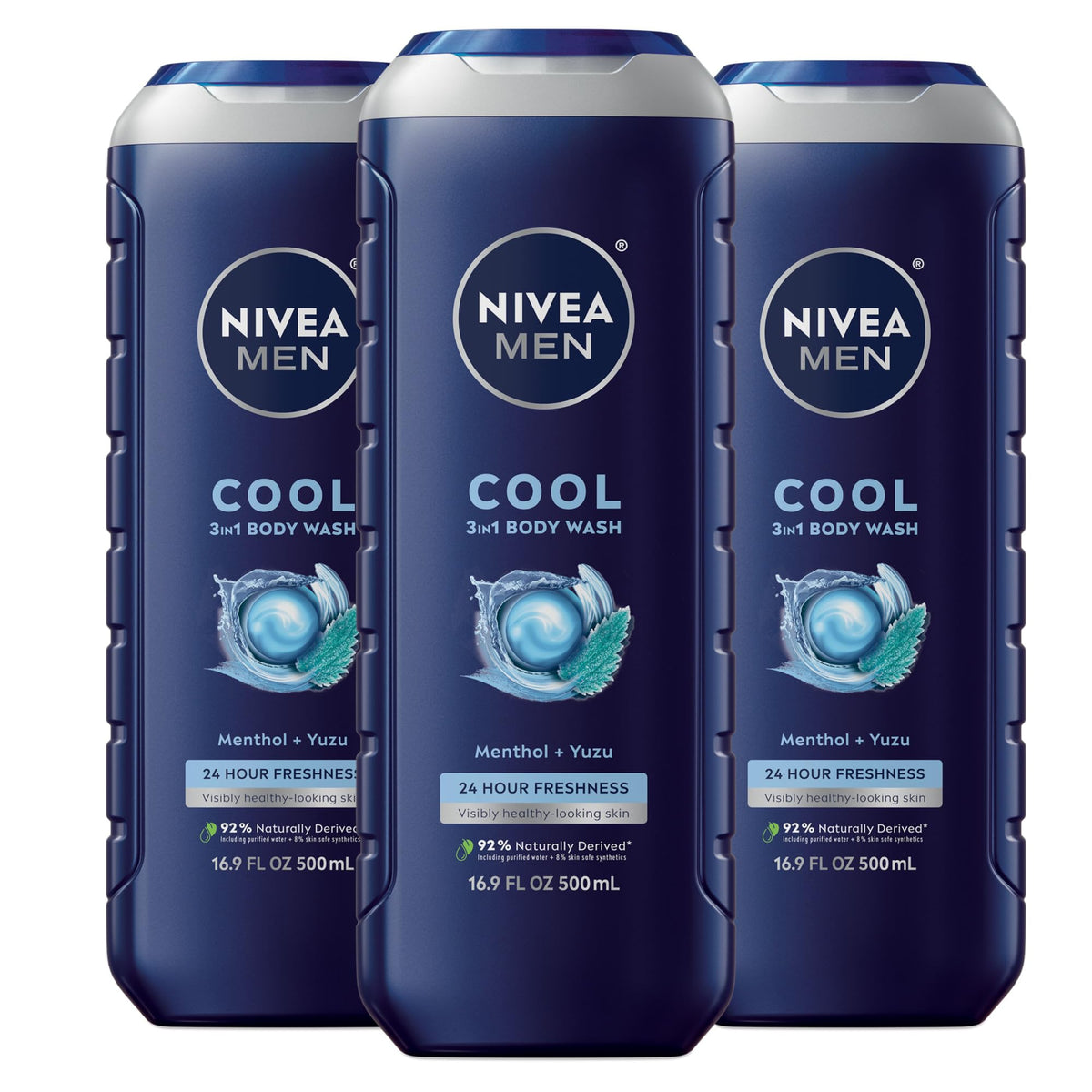 NIVEA MEN Cool 3-in-1 Body Wash front view with menthol scent
