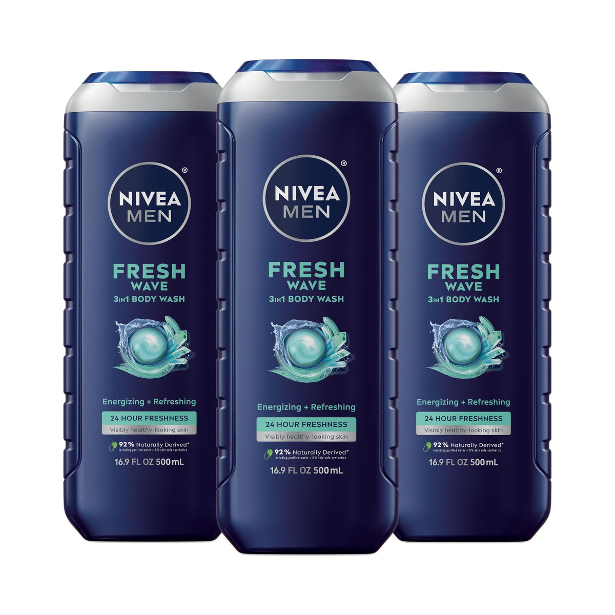 NIVEA MEN Fresh Wave 3-in-1 Body Wash three bottles front view