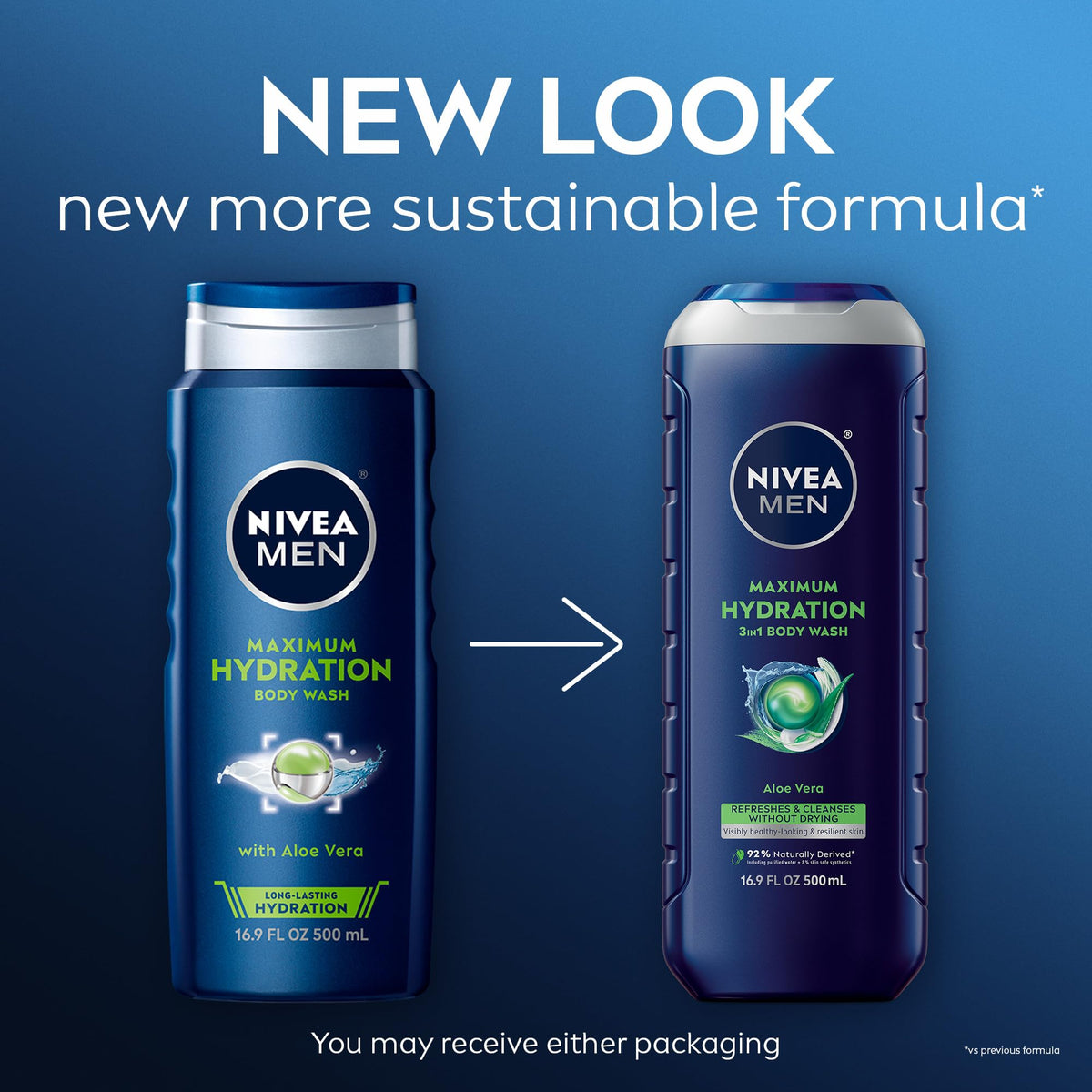 NIVEA MEN Maximum Hydration Body Wash bottle side view showing label