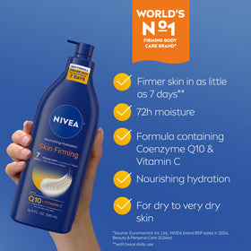 NIVEA Nourishing Hydration Skin Firming Body Lotion back view with ingredients list