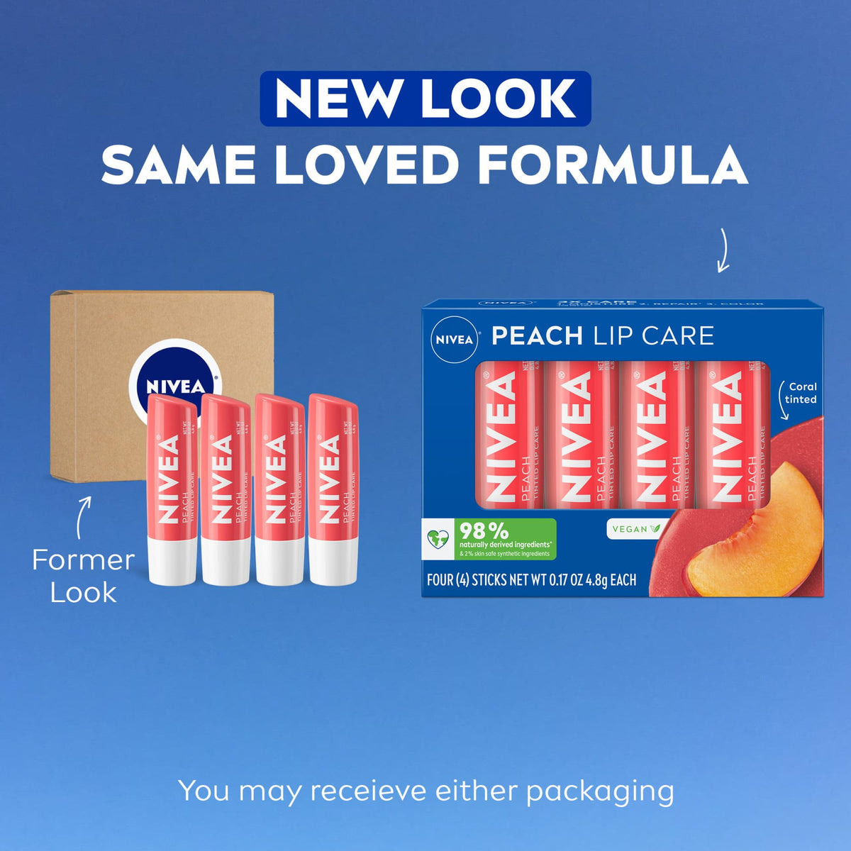 NIVEA Peach Lip Care tinted lip balm stick close-up