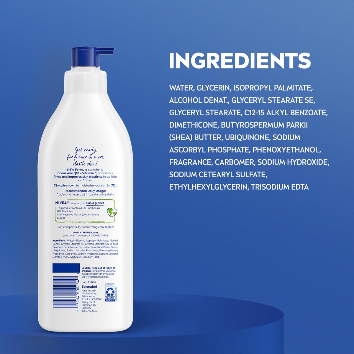 NIVEA Sheer Hydration Skin Firming Body Lotion on a vanity