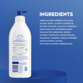NIVEA Sheer Hydration Skin Firming Body Lotion on a vanity