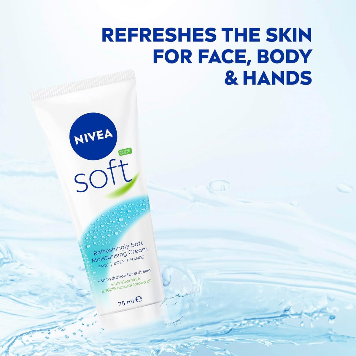 NIVEA Soft Moisturizing Creme 75 mL tube with open cap