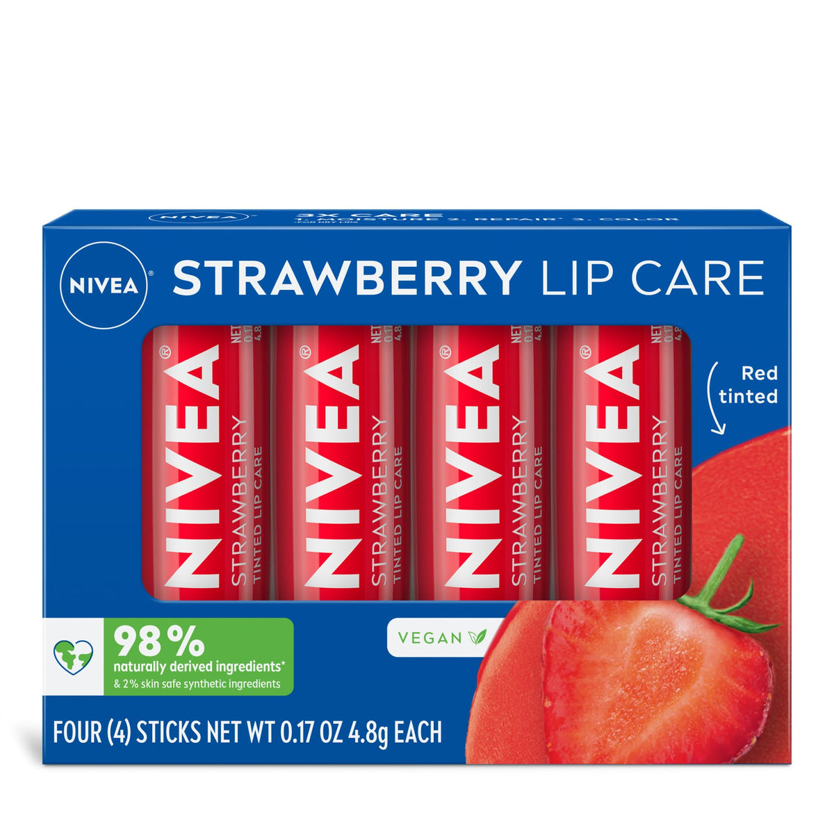NIVEA Strawberry Lip Care lip balm 4 pack front view