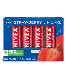 NIVEA Strawberry Lip Care lip balm 4 pack front view