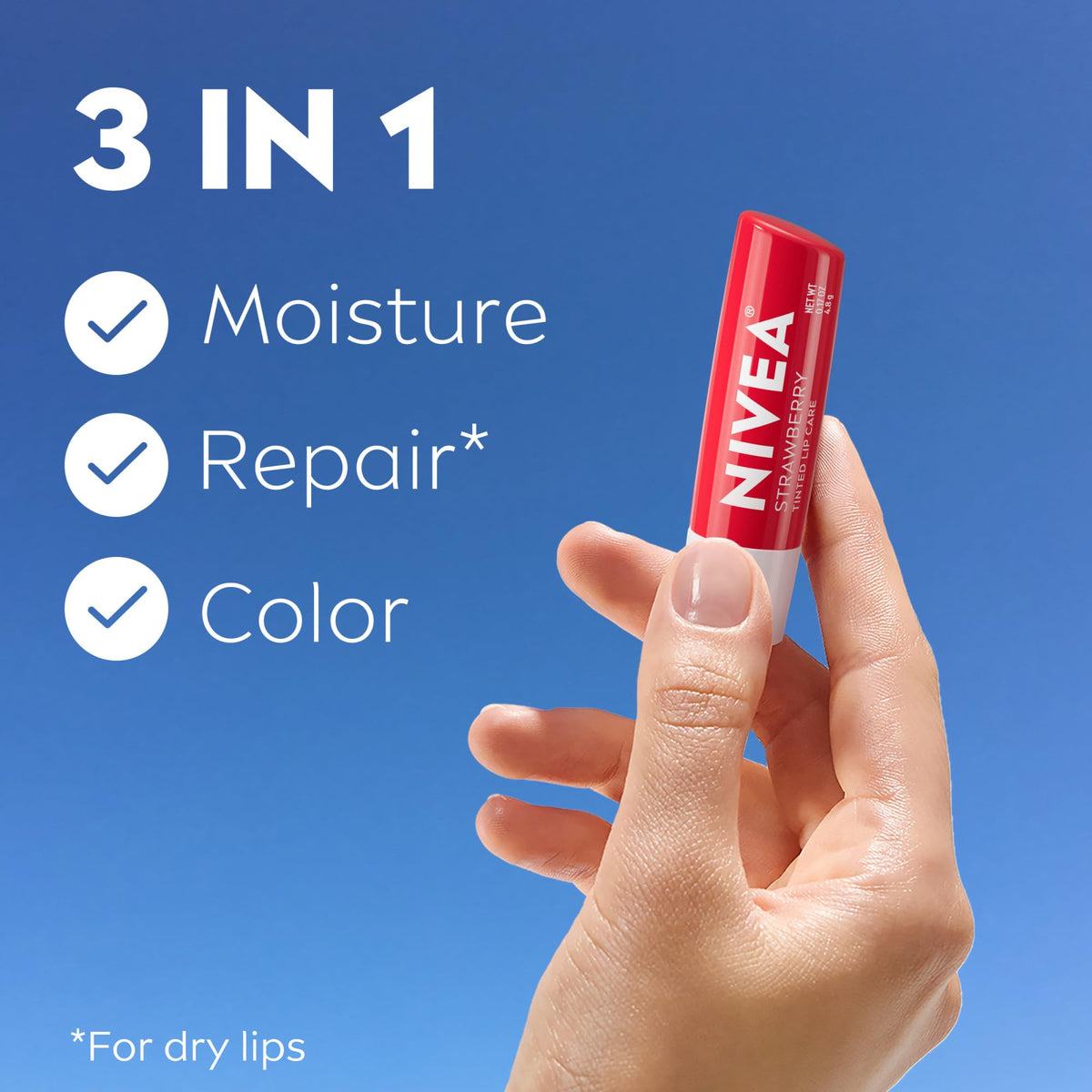 NIVEA Strawberry Lip Care lip balm close-up of product