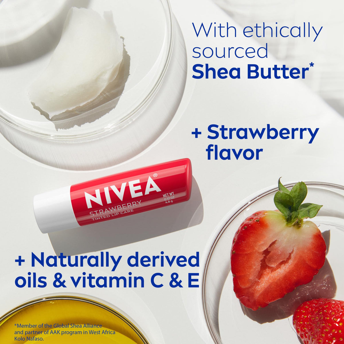 NIVEA Strawberry Lip Care lip balm on a desk