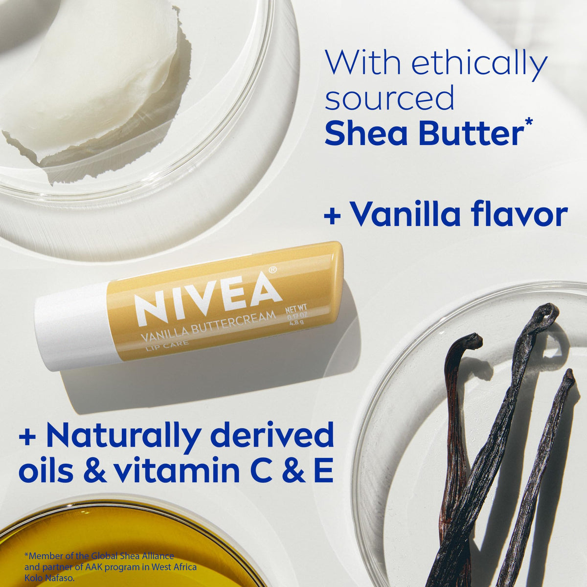 NIVEA Vanilla Buttercream Lip Care Balm on a desk