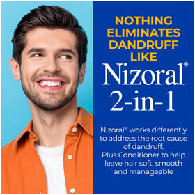 Nizoral 2-in-1 Anti Dandruff Shampoo and Conditioner side view showing bottle design