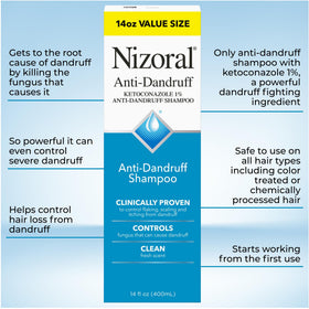 Nizoral Anti-Dandruff Shampoo packaging with ingredients list
