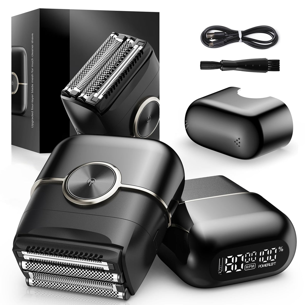 NKTMXY Electric Foil Shaver front view with 4 floating blades