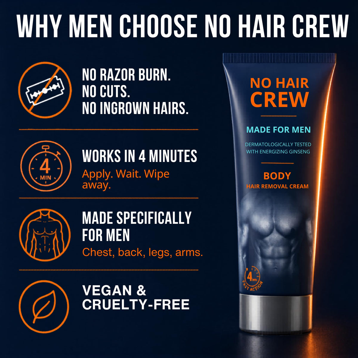NO HAIR CREW Body Hair Removal Cream 200ml packaging