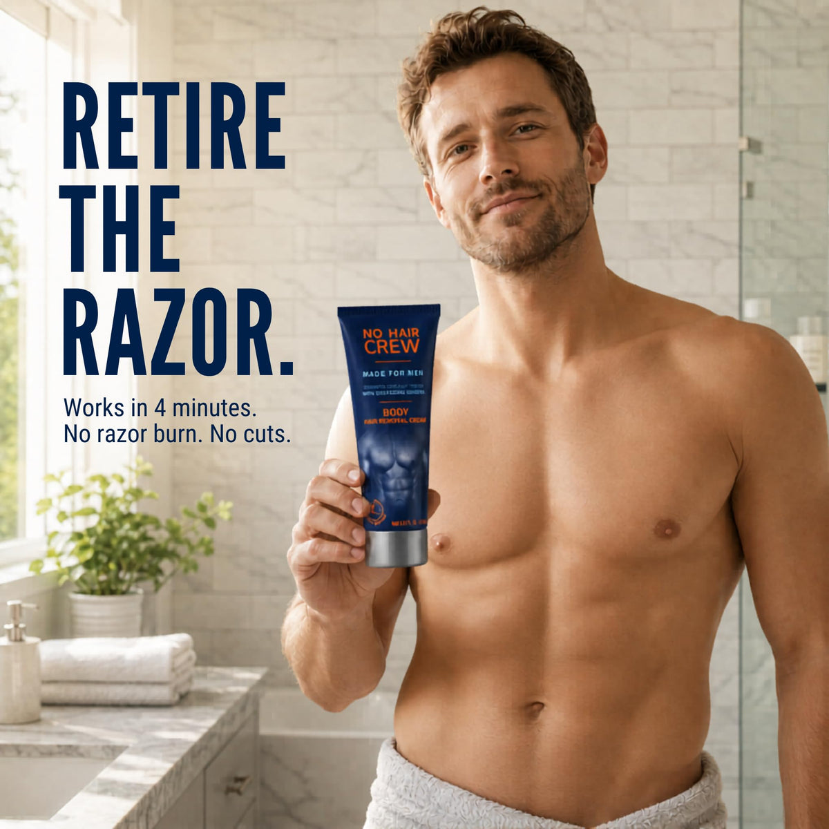 NO HAIR CREW Body Hair Removal Cream application on skin