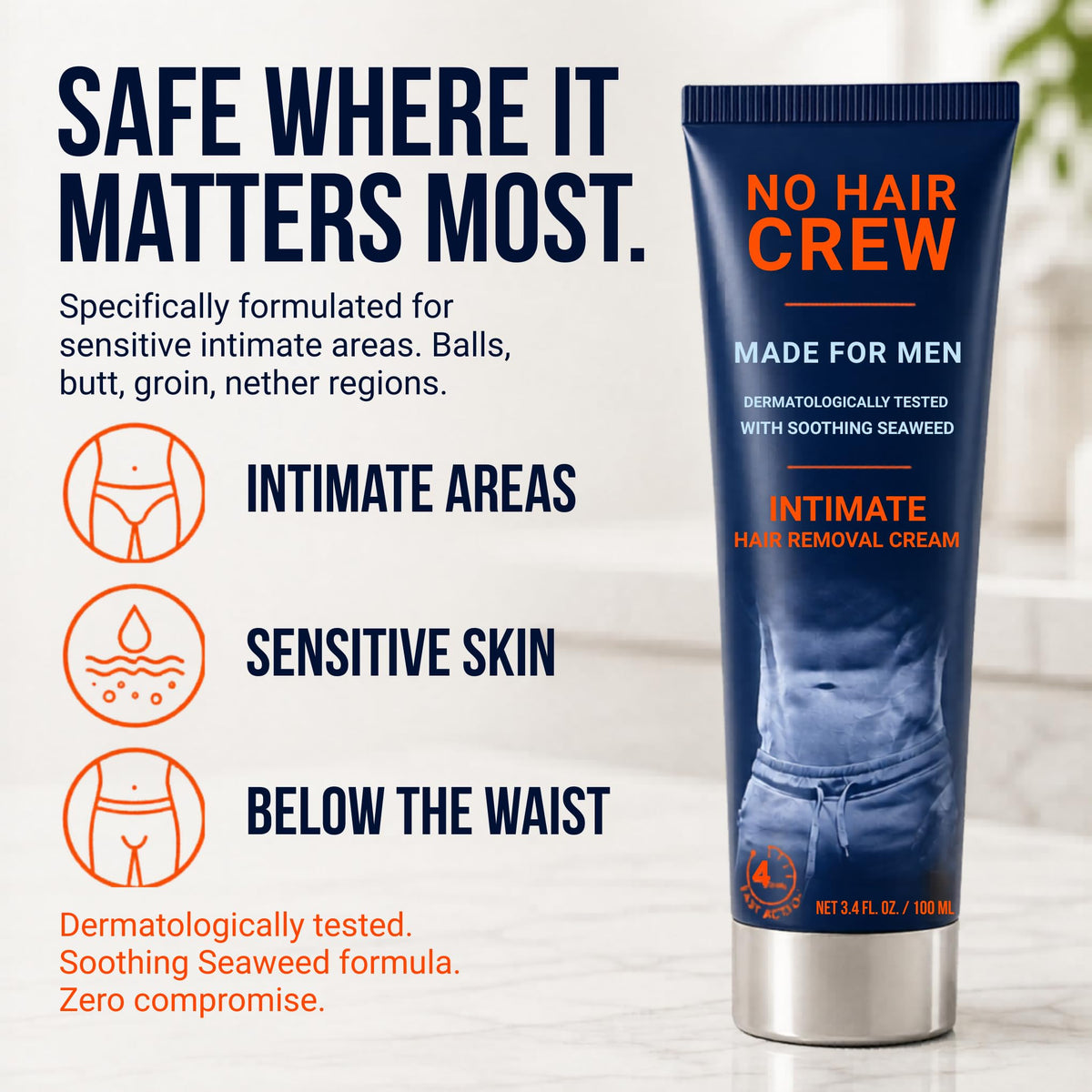NO HAIR CREW Intimate Hair Removal Cream application on skin