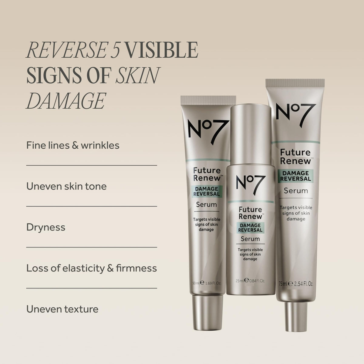 No7 Future Renew Damage Reversal Face Serum bottle side view