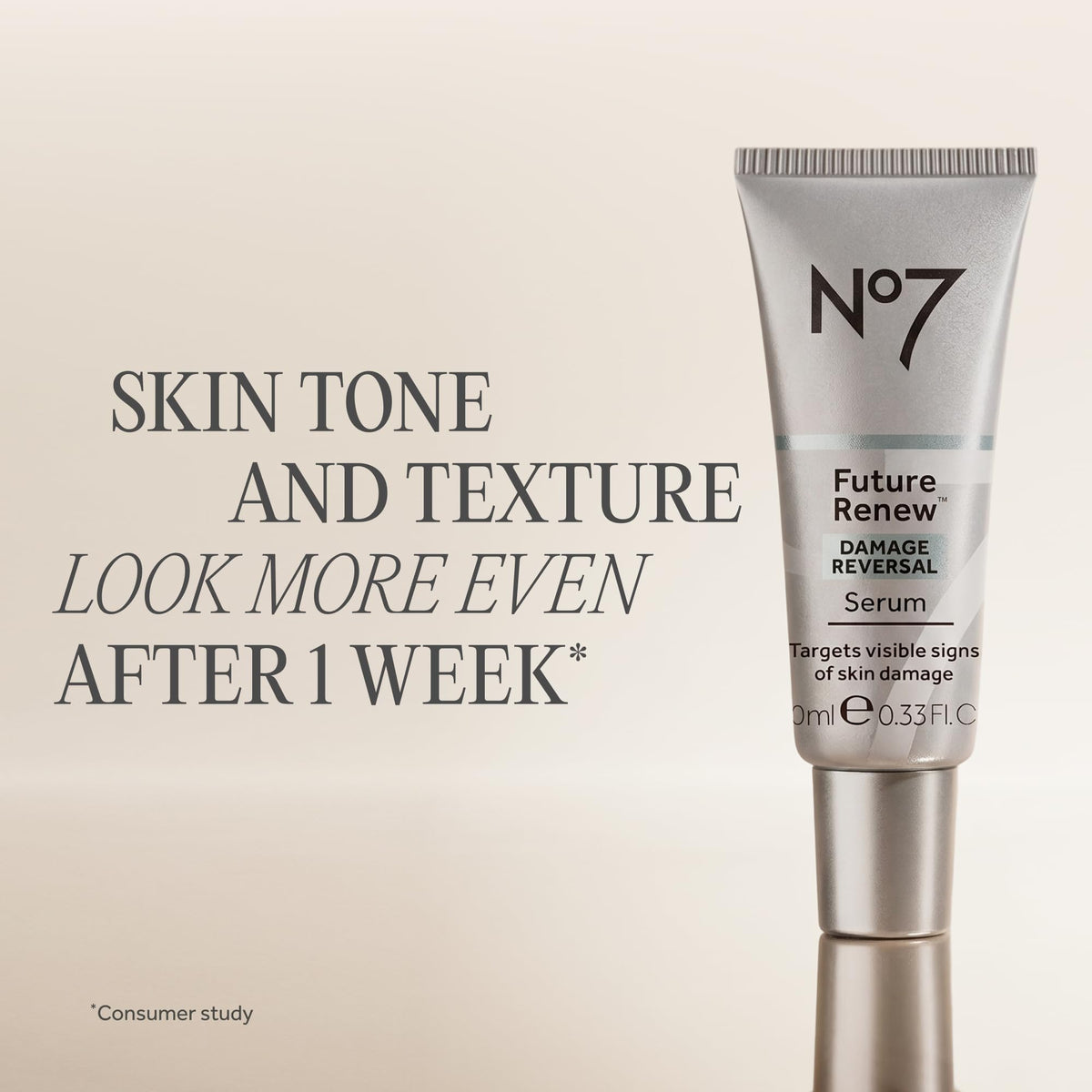 No7 Future Renew Face Serum applied to skin showing texture