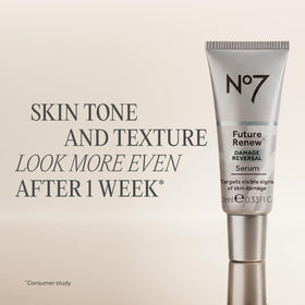 No7 Future Renew Face Serum applied to skin showing texture