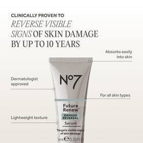 No7 Future Renew Face Serum in hand showing size