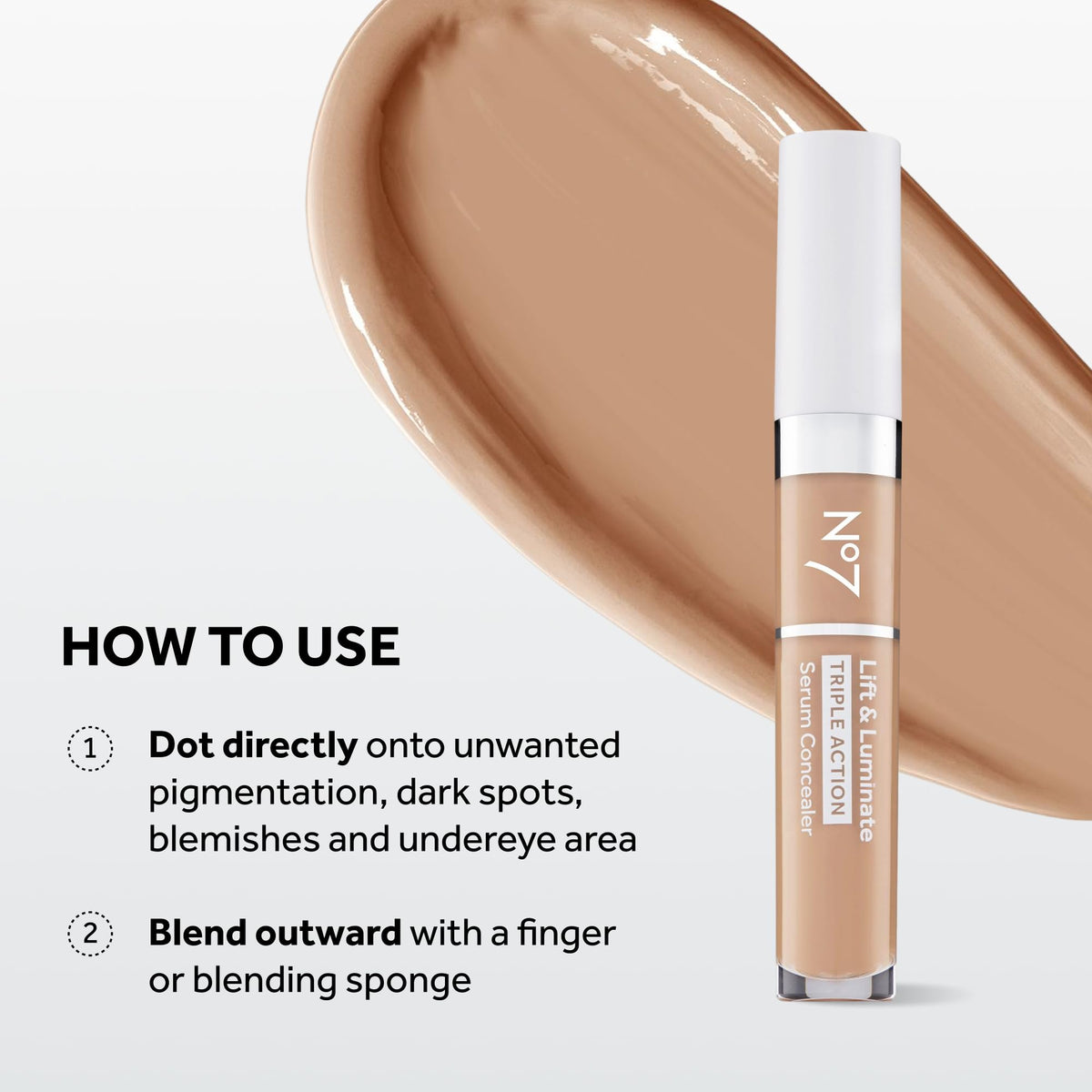 No7 Lift & Luminate Concealer Light Medium with makeup brush