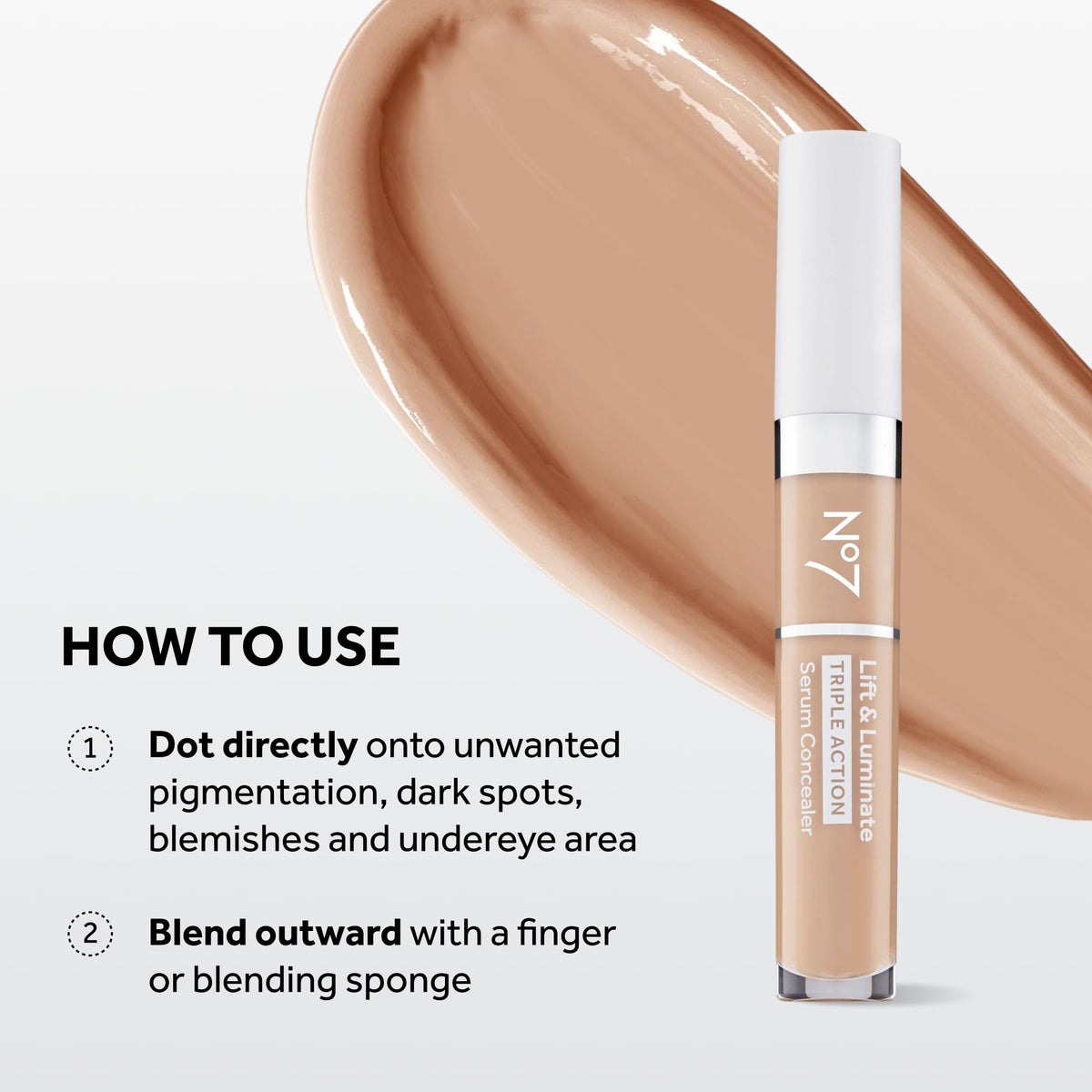 No7 Lift & Luminate Concealer Light shade blended on skin