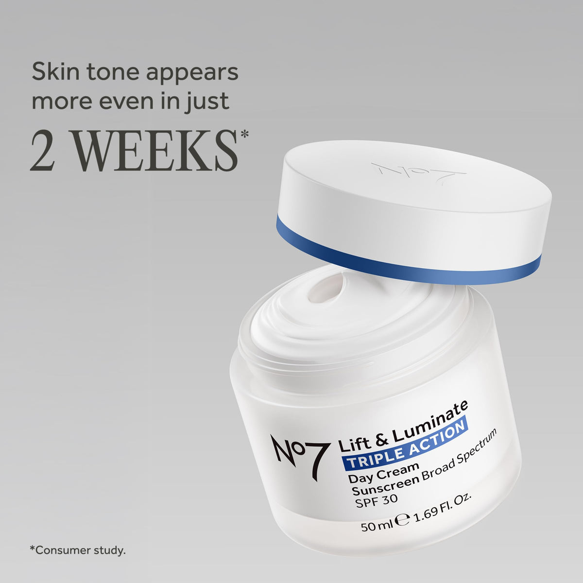 No7 Lift & Luminate Day Cream side view showing packaging details