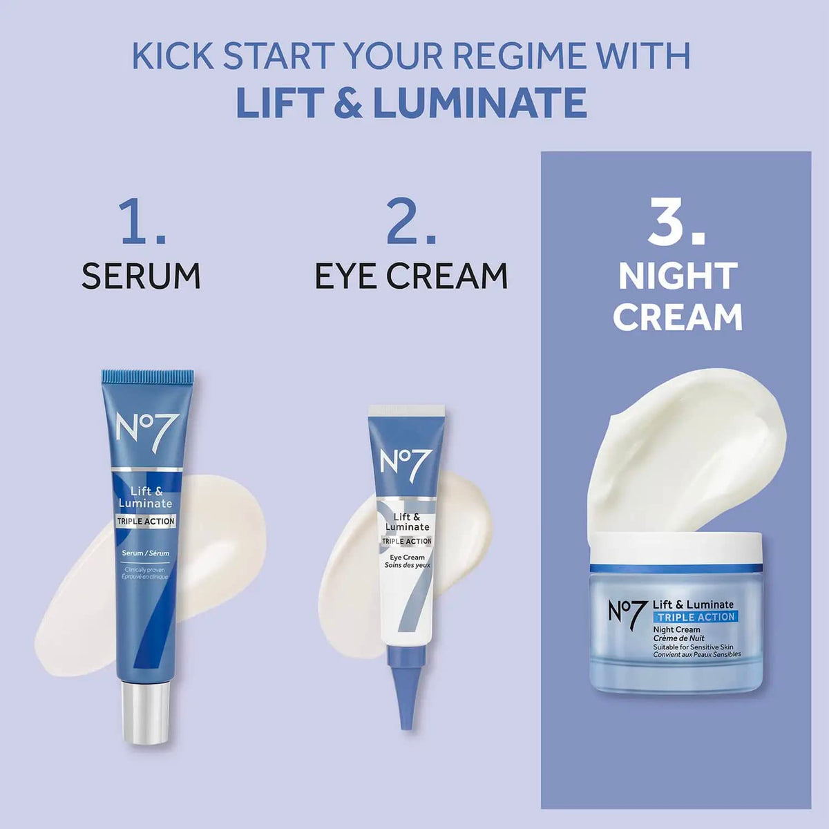 No7 Lift & Luminate Night Cream application on skin