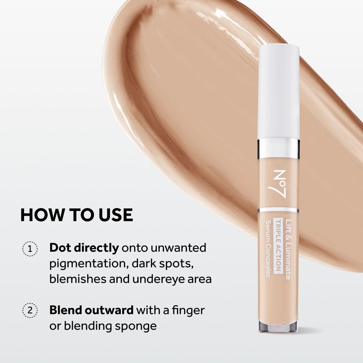 No7 Lift & Luminate Triple Action Serum Concealer Fair texture on skin
