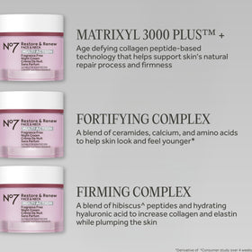 No7 Restore & Renew night cream packaging with ingredients listed