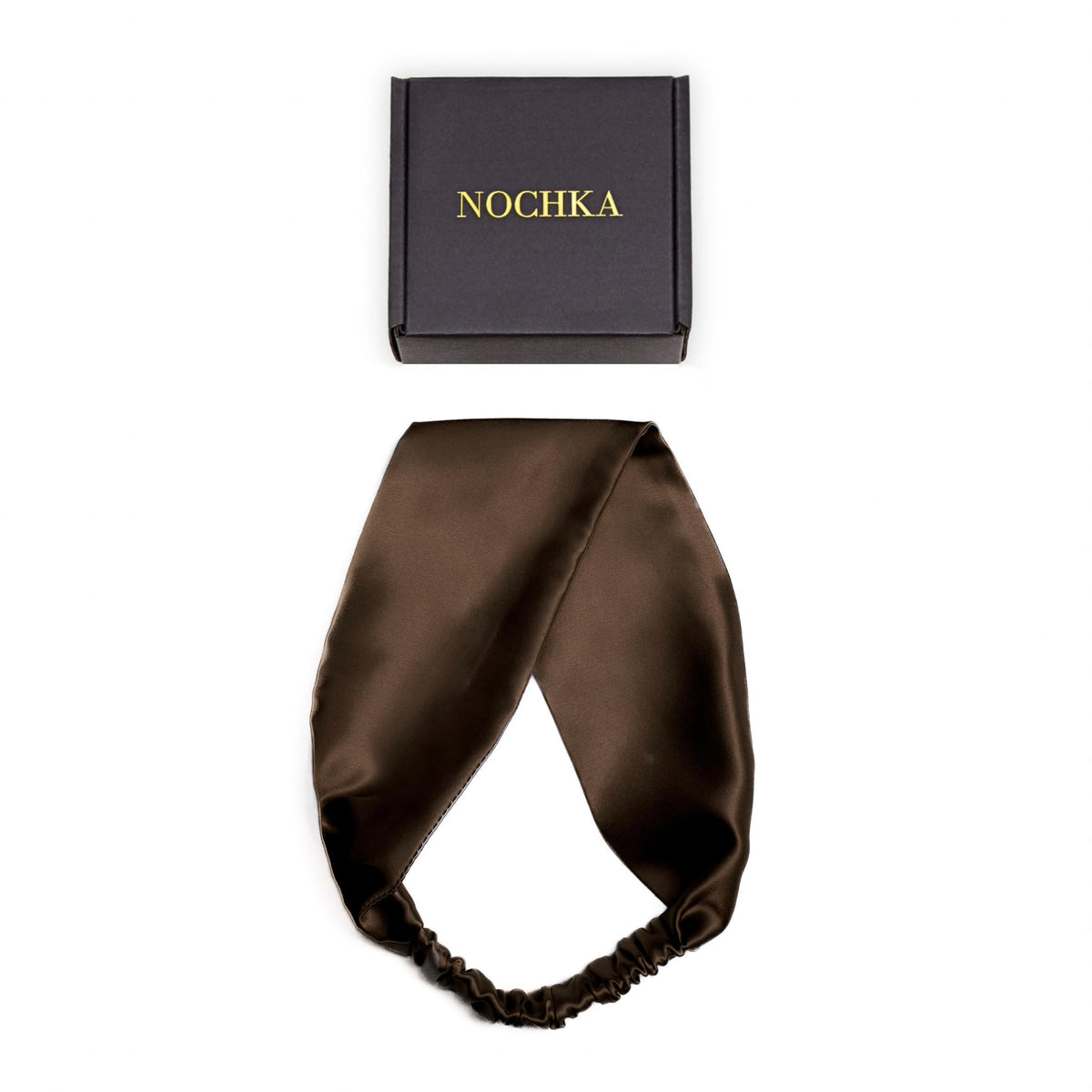 Nochka Fashion 100% Mulberry Silk Headband front view in dark brown
