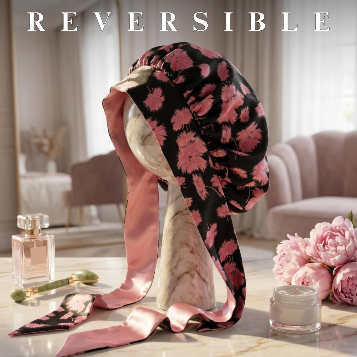 Nochka Fashion double-layer reversible silk bonnet side view