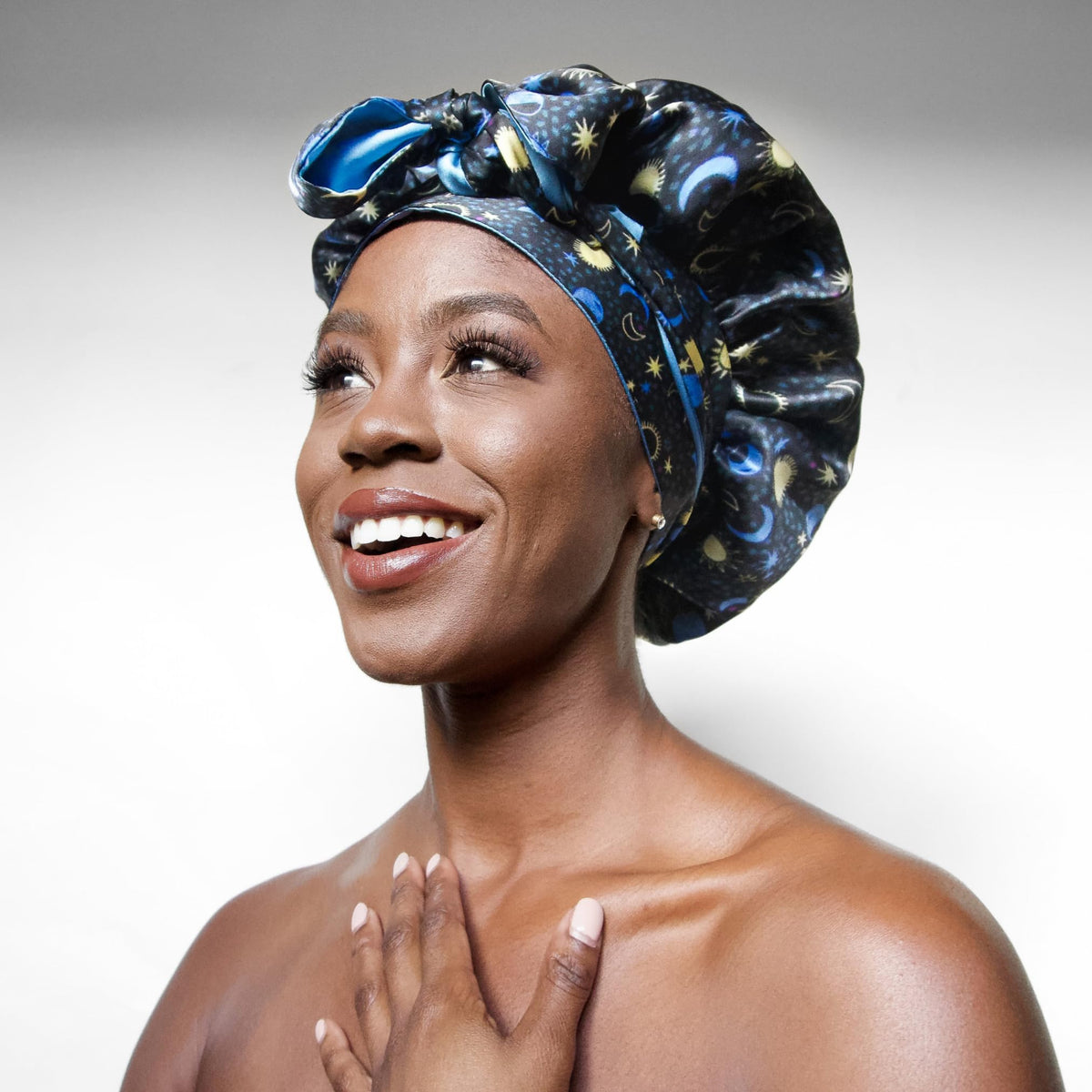Nochka Fashion Mulberry Silk Bonnet with dimensions for reference