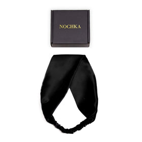 Nochka Fashion Pure Mulberry Silk Headband in black, front view