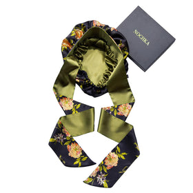 Nochka Fashion Silk Hair Bonnet in Wild Rose pattern, front view