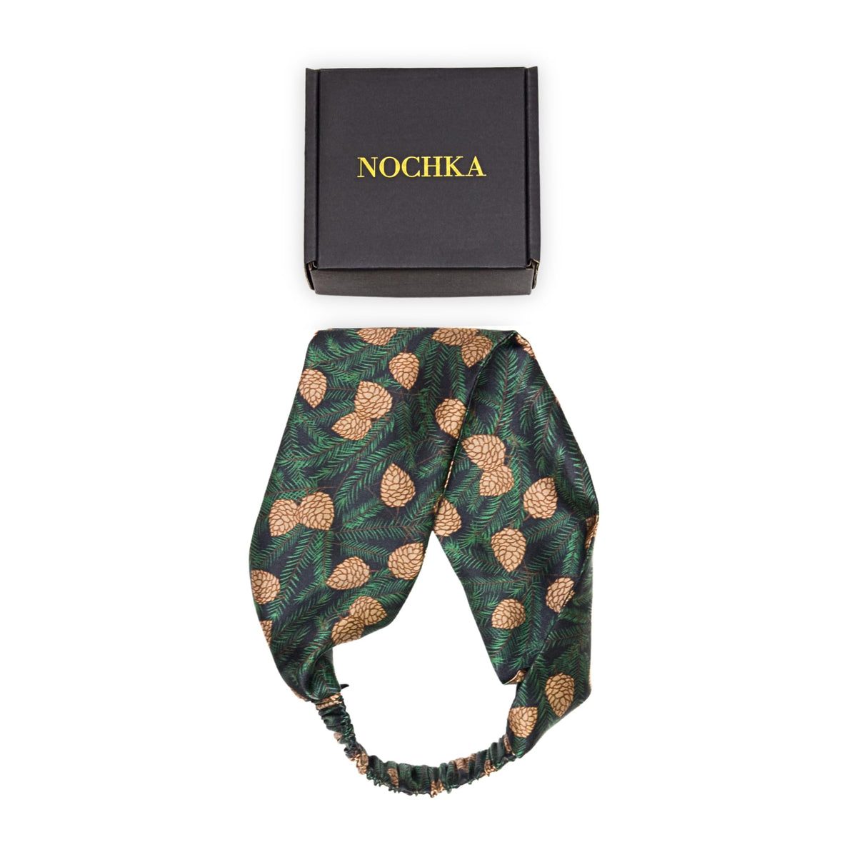 Nochka Fashion Silk Headband front view in Trees design