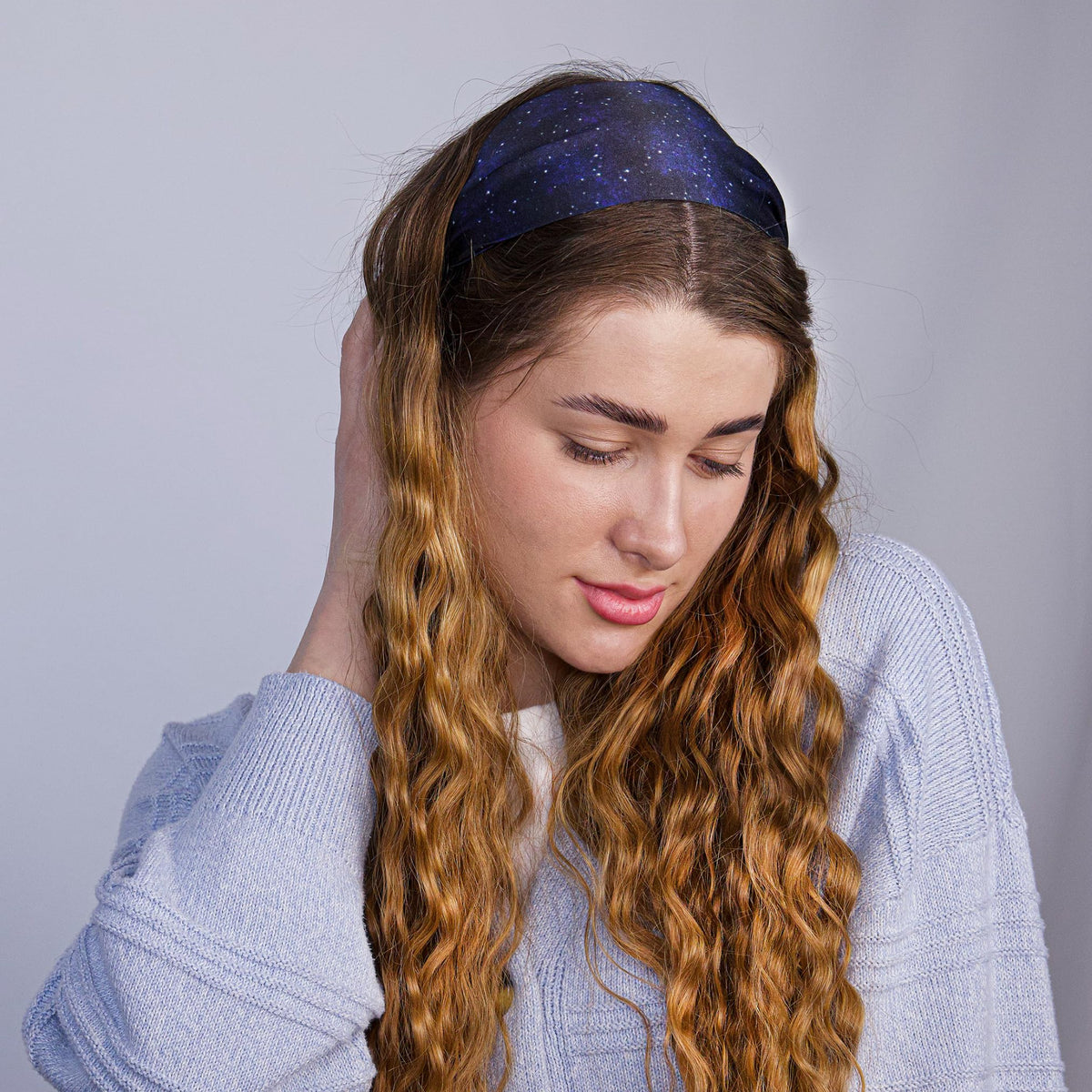 Nochka Fashion Silk Headband Midnight lifestyle shot