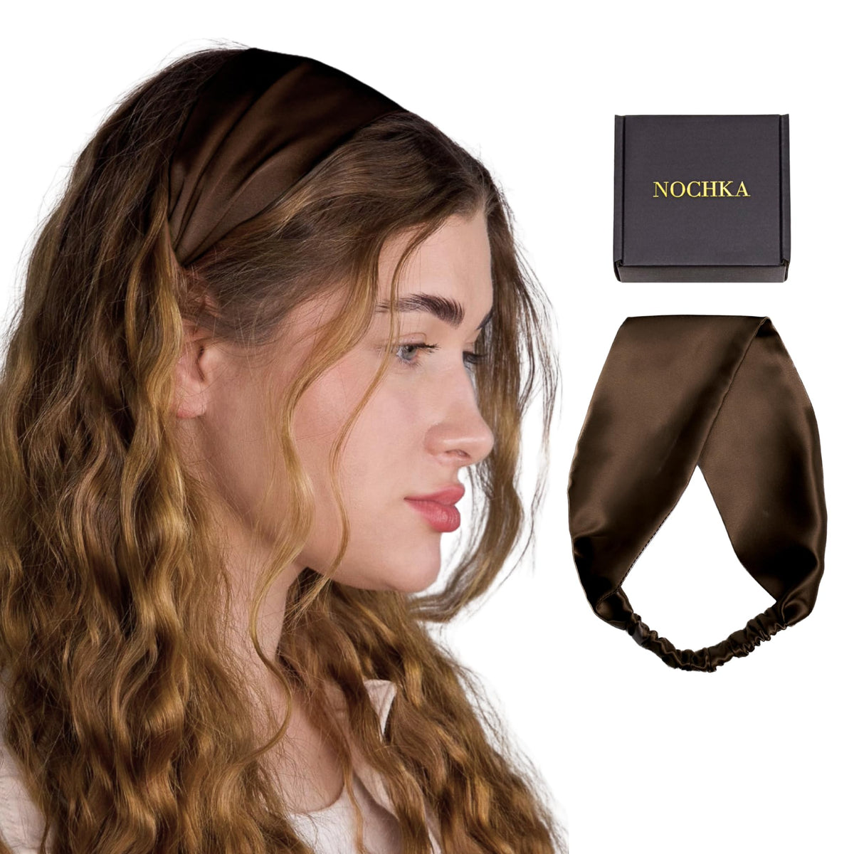 Nochka Fashion silk headband on a table with accessories